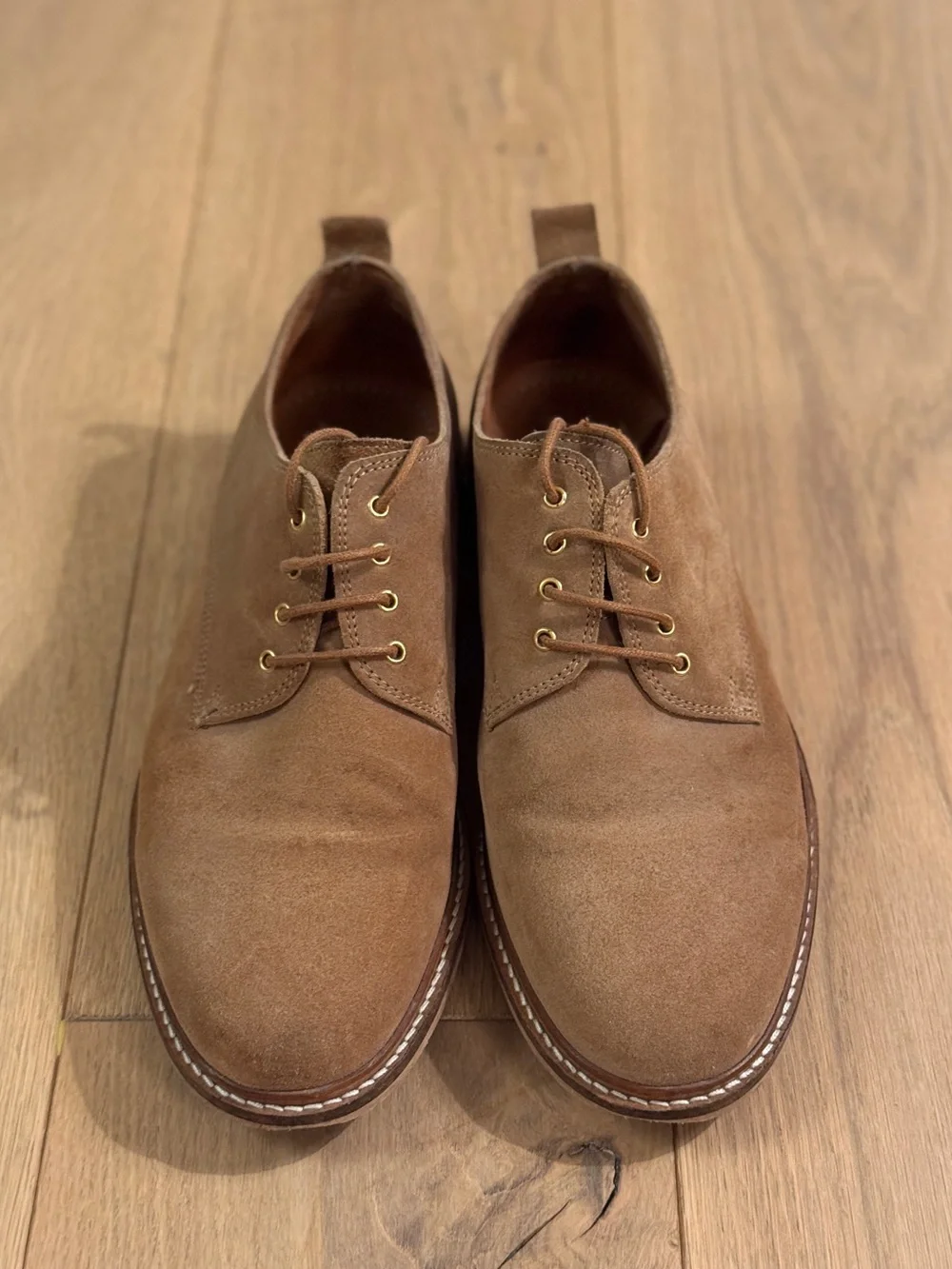Men's Tan Suede Lace-Up Derby Shoes